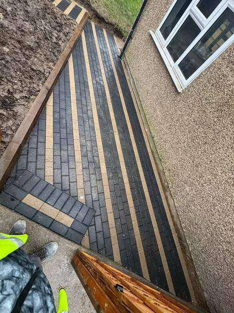 Block path with timber edging