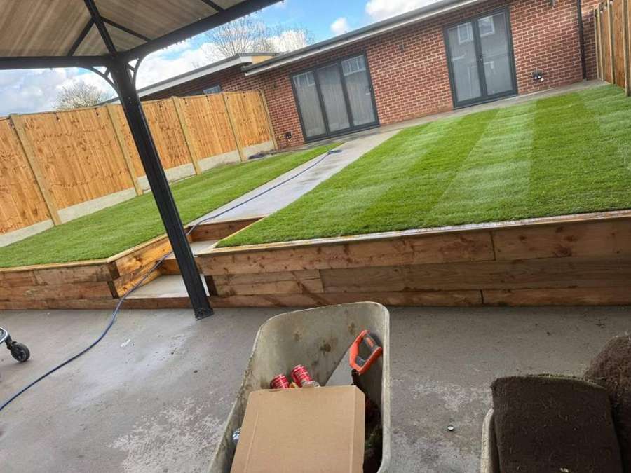 Turfed terraces with sleeper walls